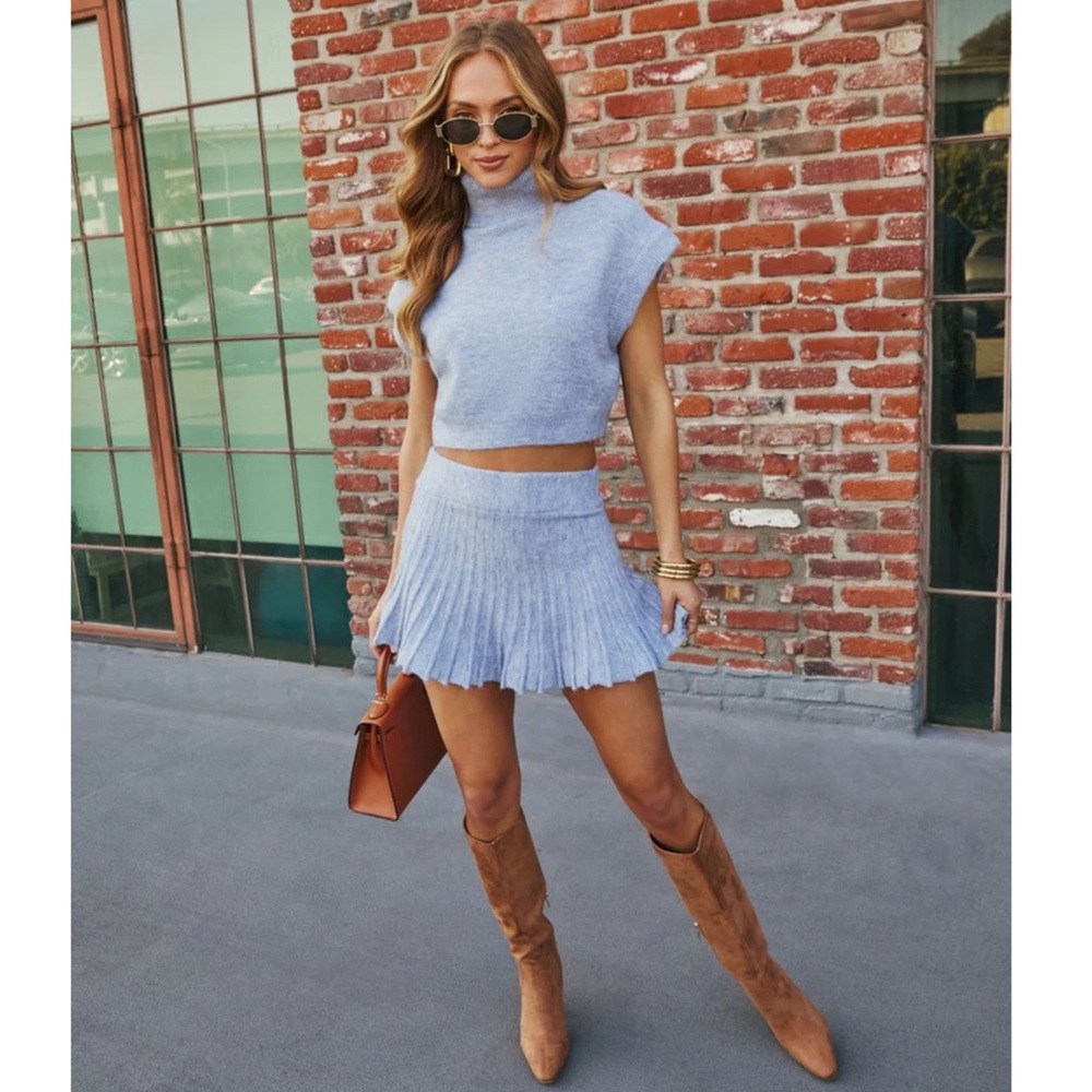 VICI Mulled Moments Ribbed Knit Pleated Blue Skirt M NWT